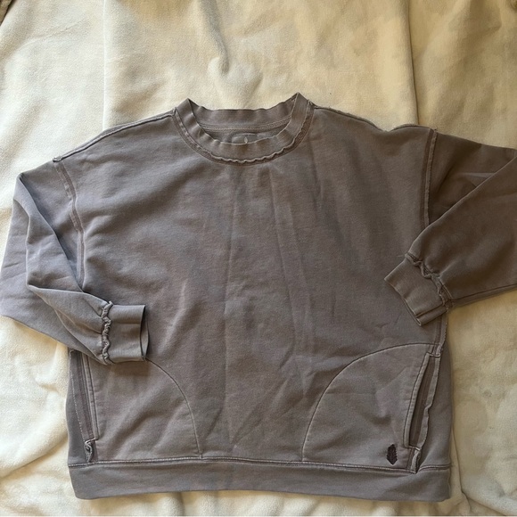 FP Movement Free People crew neck metti pullover sweatshirt taupe pockets M - Picture 4 of 8